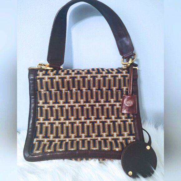 Tory Burch RARE 2011 collection runway leather/woven shoulder bag w/mirror EUC - Picture 7 of 15